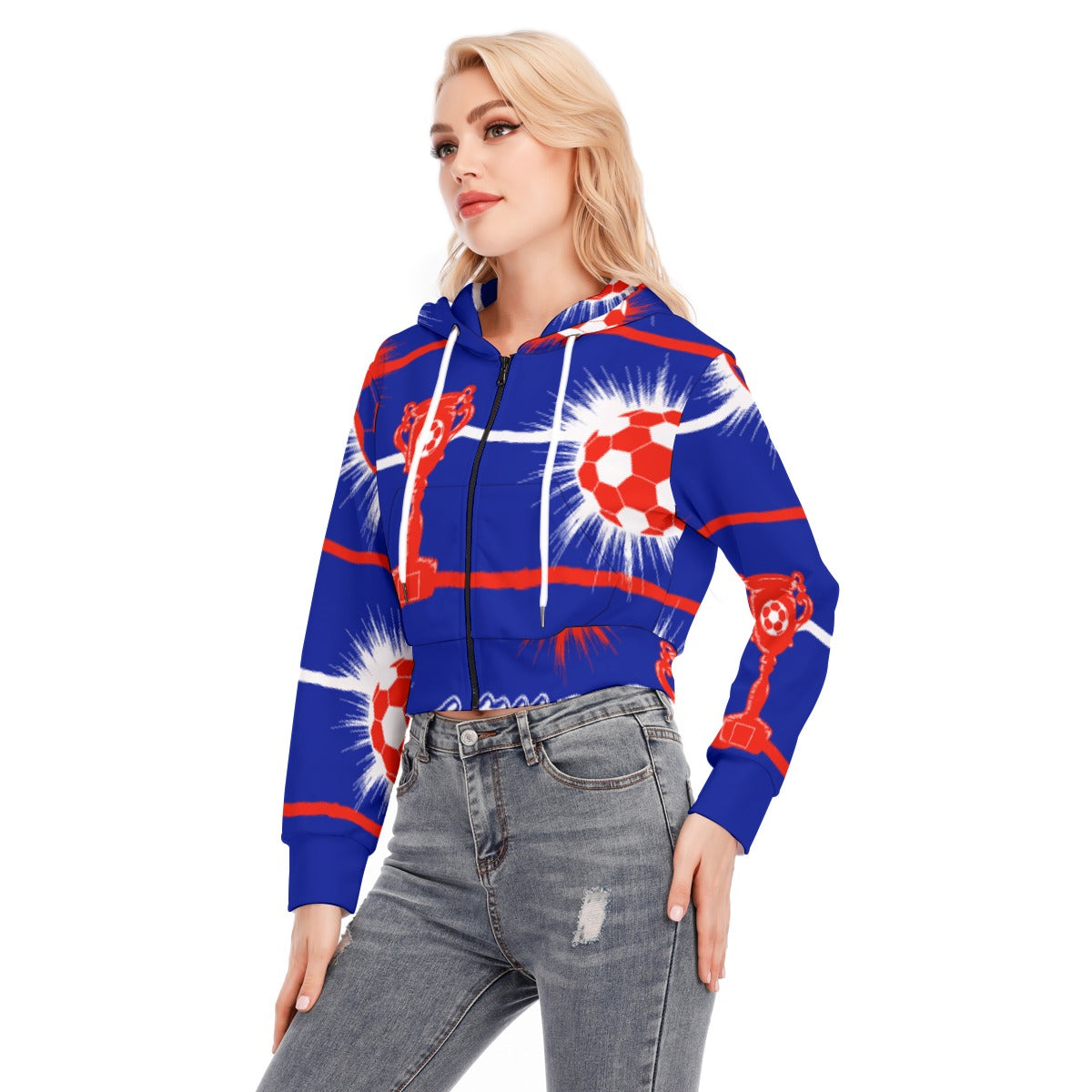 All-Over Print Women's Crop Top Hoodie With Zipper Closure