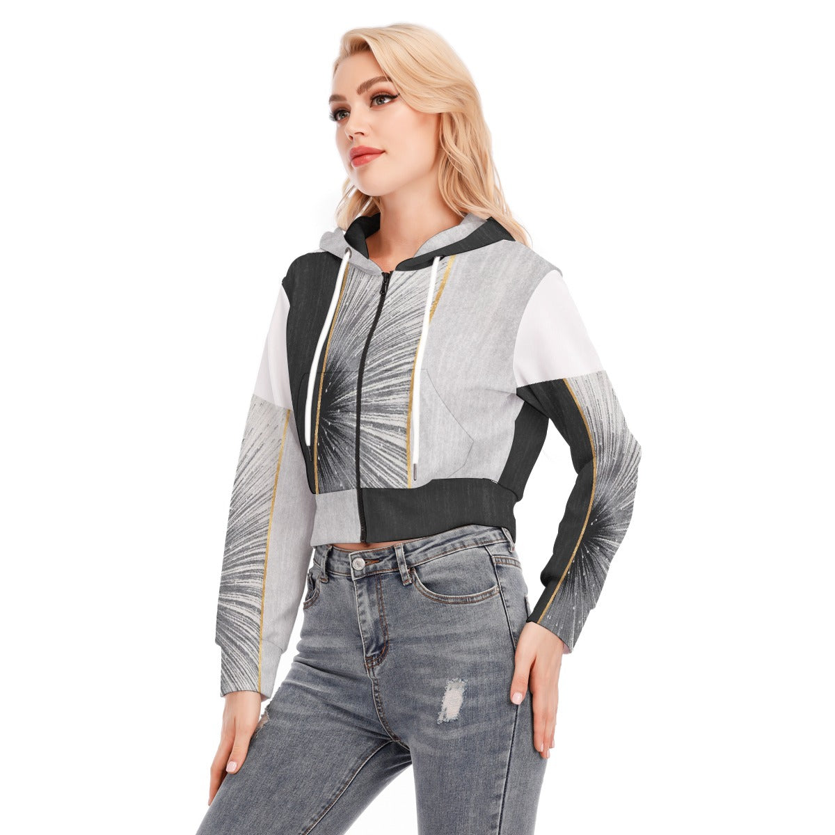 All-Over Print Women's Crop Top Hoodie With Zipper Closure