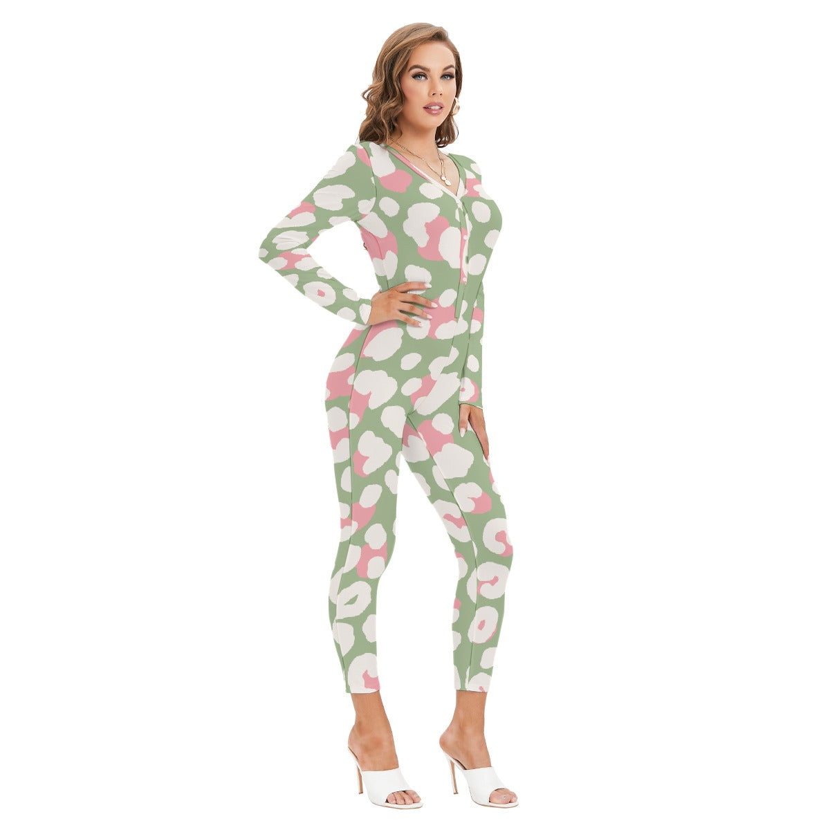 All-Over Print Women's Plunging Neck Jumpsuit