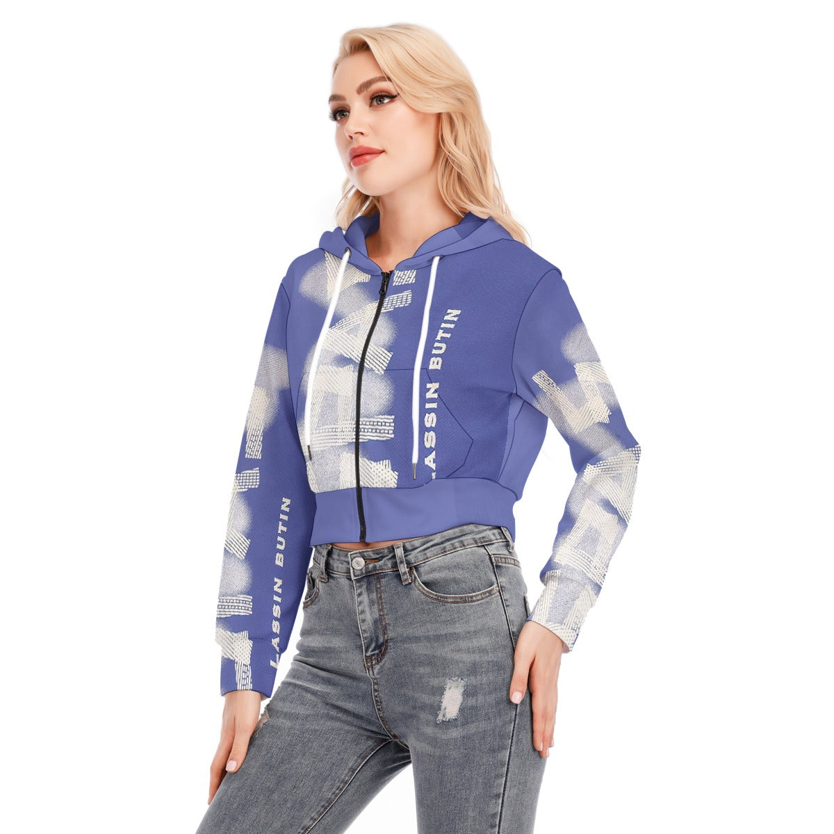 All-Over Print Women's Crop Top Hoodie With Zipper Closure