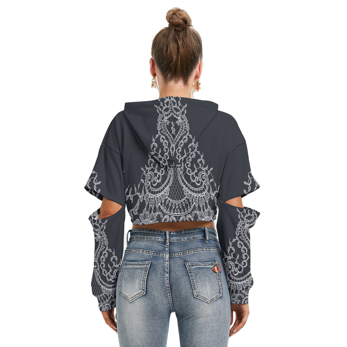 All-Over Print Women's Heavy Fleece Hoodie With Hollow Out Sleeve