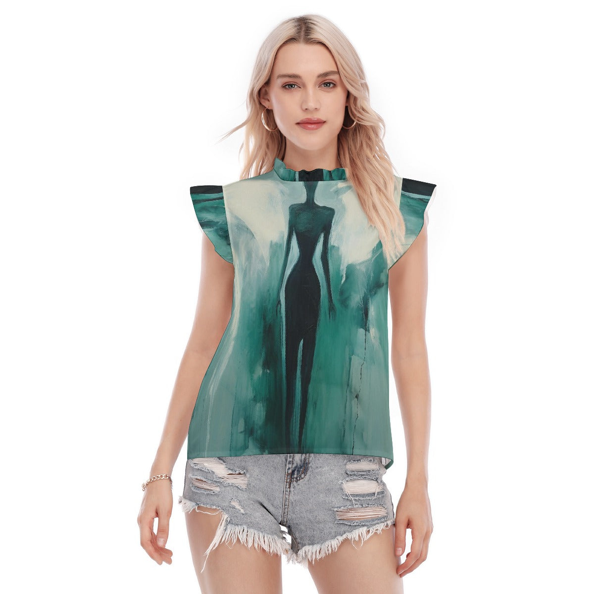 All-Over Print Women's Blouse With Ruffle Collar And Sleeve