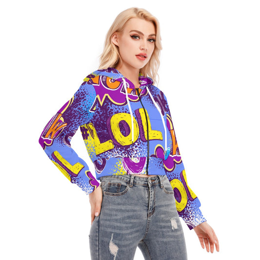 All-Over Print Women's Crop Top Hoodie With Zipper Closure