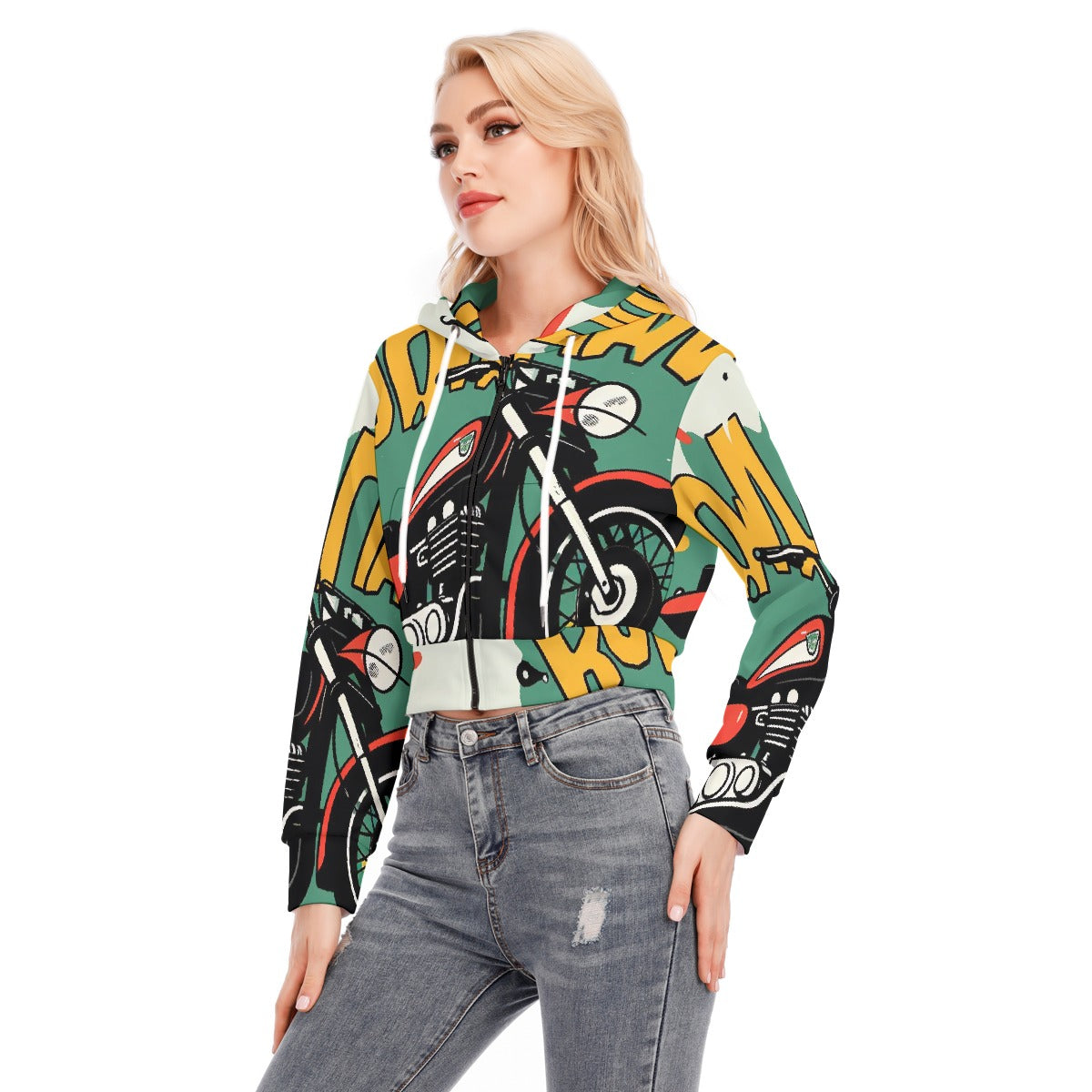 All-Over Print Women's Crop Top Hoodie With Zipper Closure