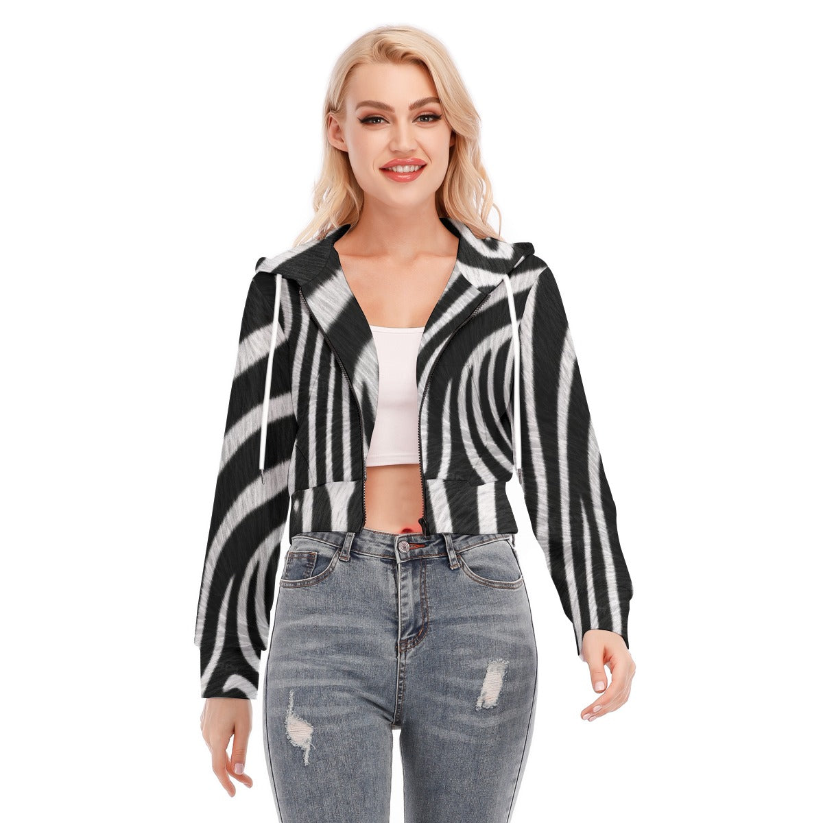 All-Over Print Women's Crop Top Hoodie With Zipper Closure