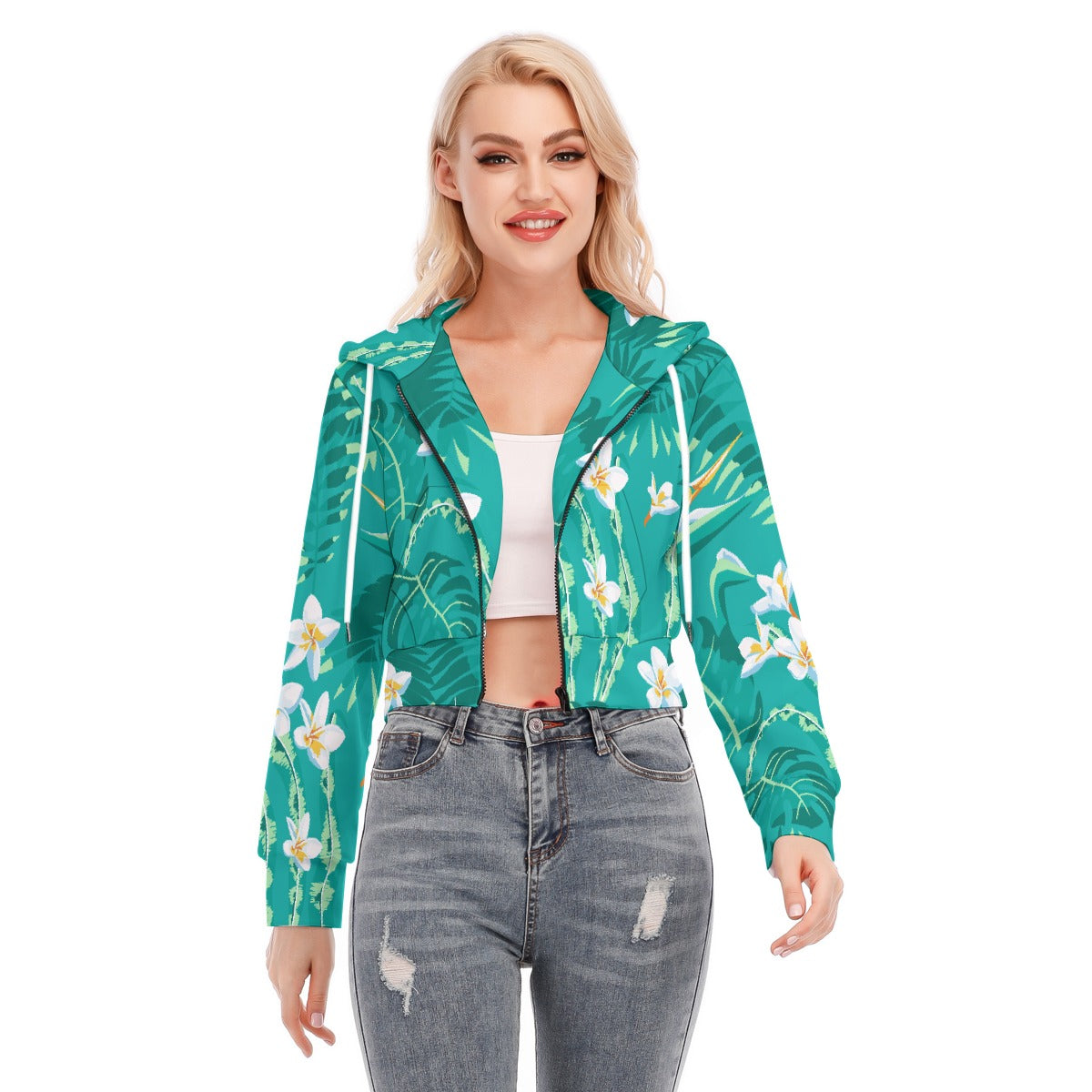 All-Over Print Women's Crop Top Hoodie With Zipper Closure