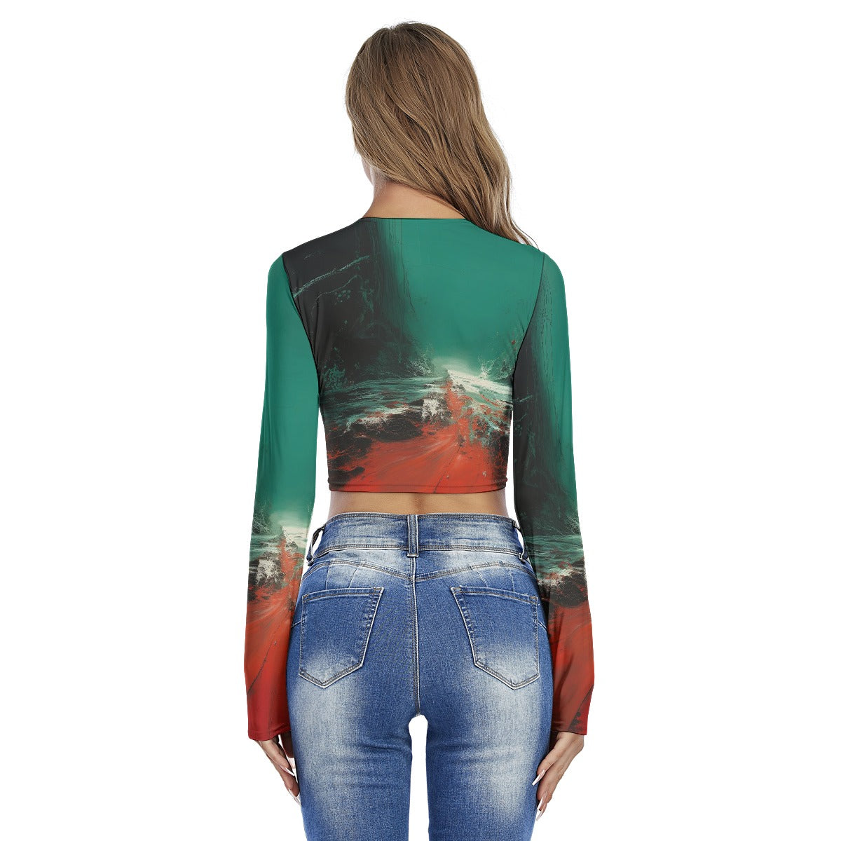 All-Over Print Women's Round Neck Crop Top T-Shirt