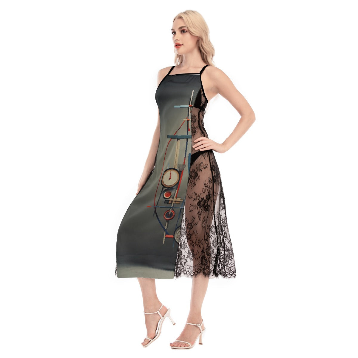 All-Over Print Women's Lace Cami Cross Back Dress