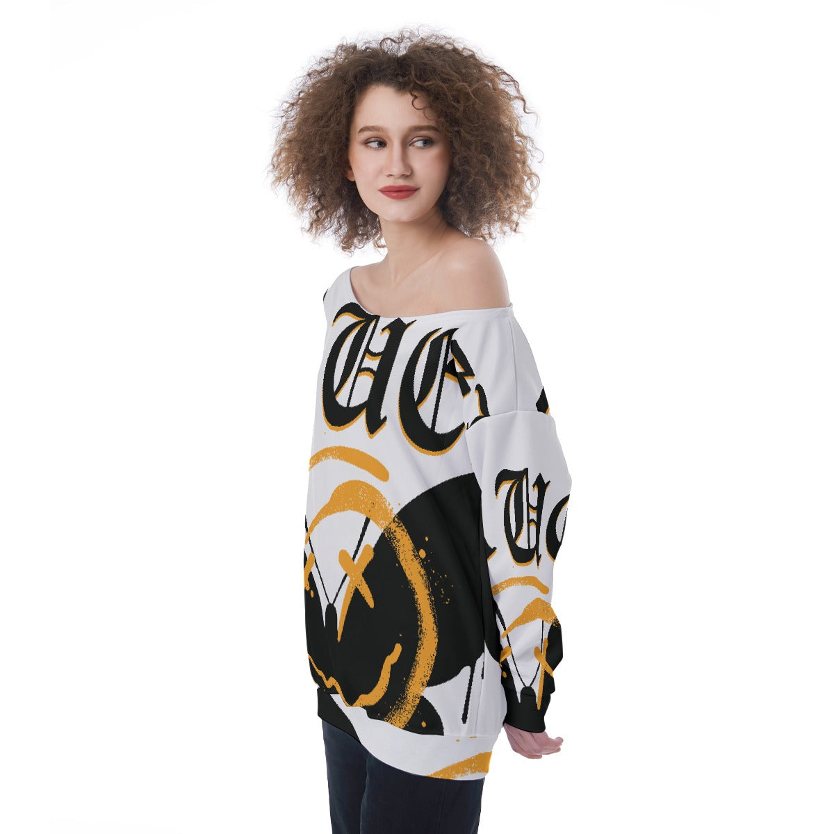 All-Over Print Oversized Women's Off-Shoulder Sweatshirt
