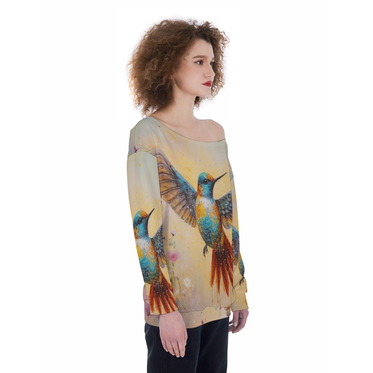 All-Over Print Oversized Women's Off-Shoulder Sweatshirt