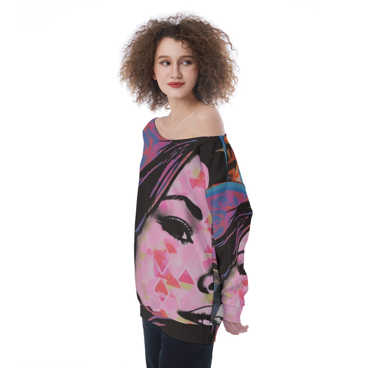 All-Over Print Oversized Women's Off-Shoulder Sweatshirt