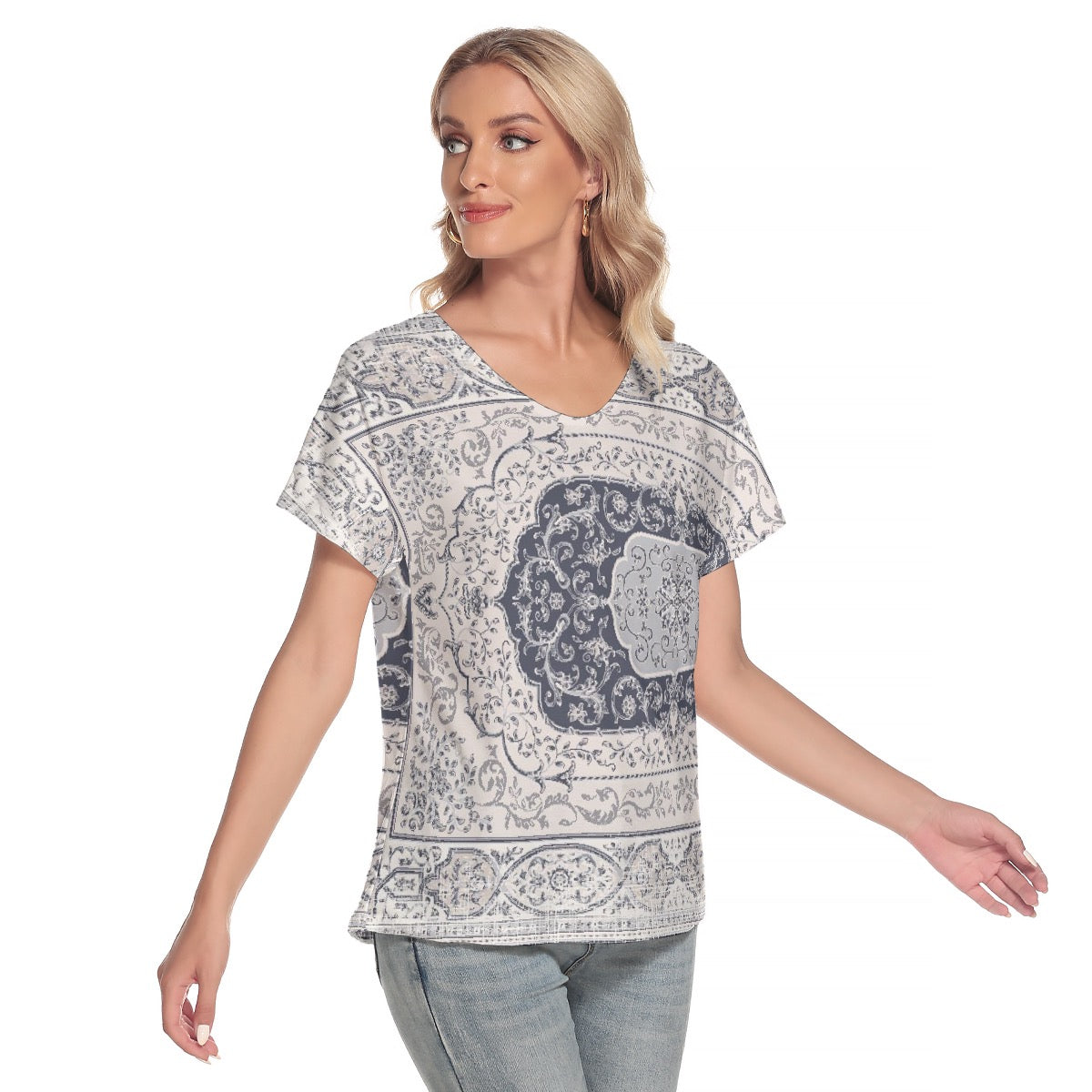 All-Over Print Women's Loose V-neck Short Sleeve T-shirt