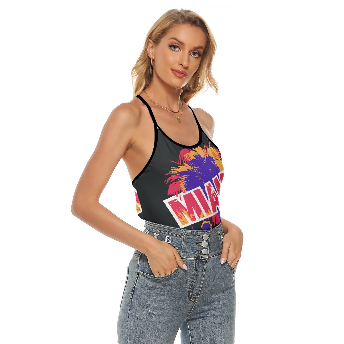 All-Over Print Women's Criss-Cross Open Back Tank Top
