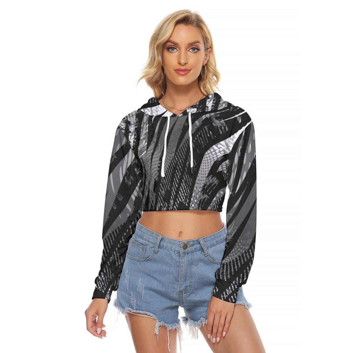 All-Over Print Women's Crop Top Hoodie|Velvet