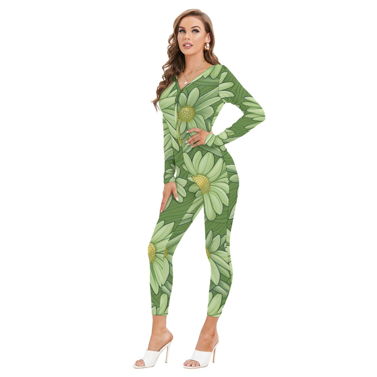 All-Over Print Women's Plunging Neck Jumpsuit