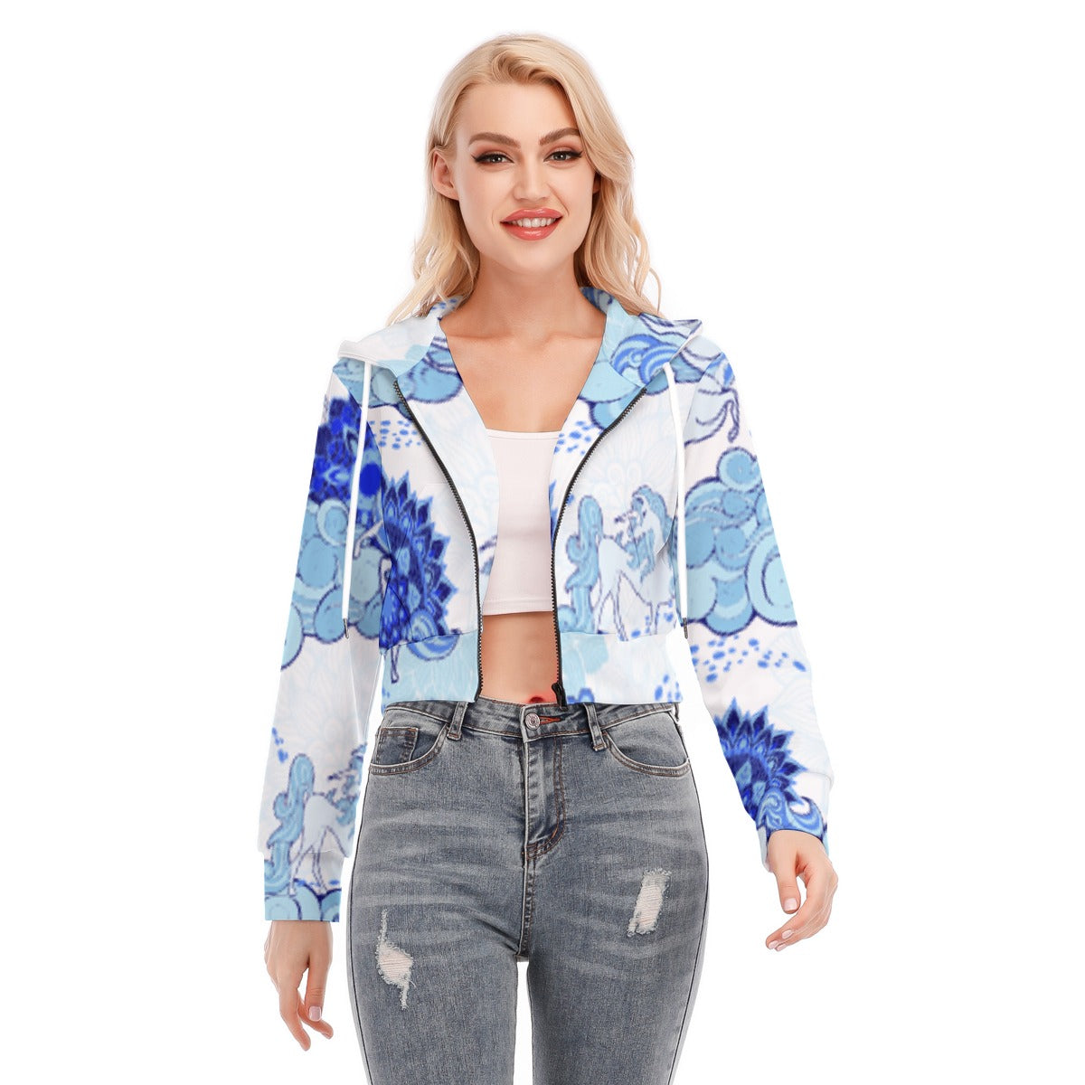 All-Over Print Women's Crop Top Hoodie With Zipper Closure