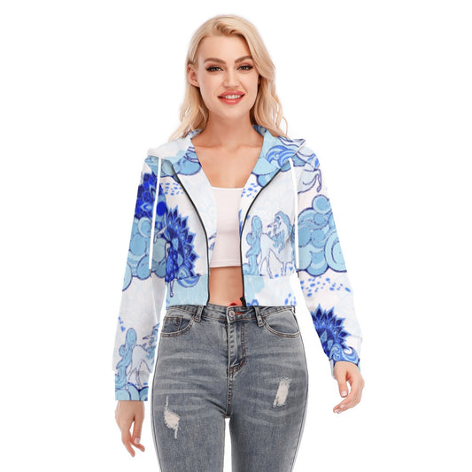 All-Over Print Women's Crop Top Hoodie With Zipper Closure