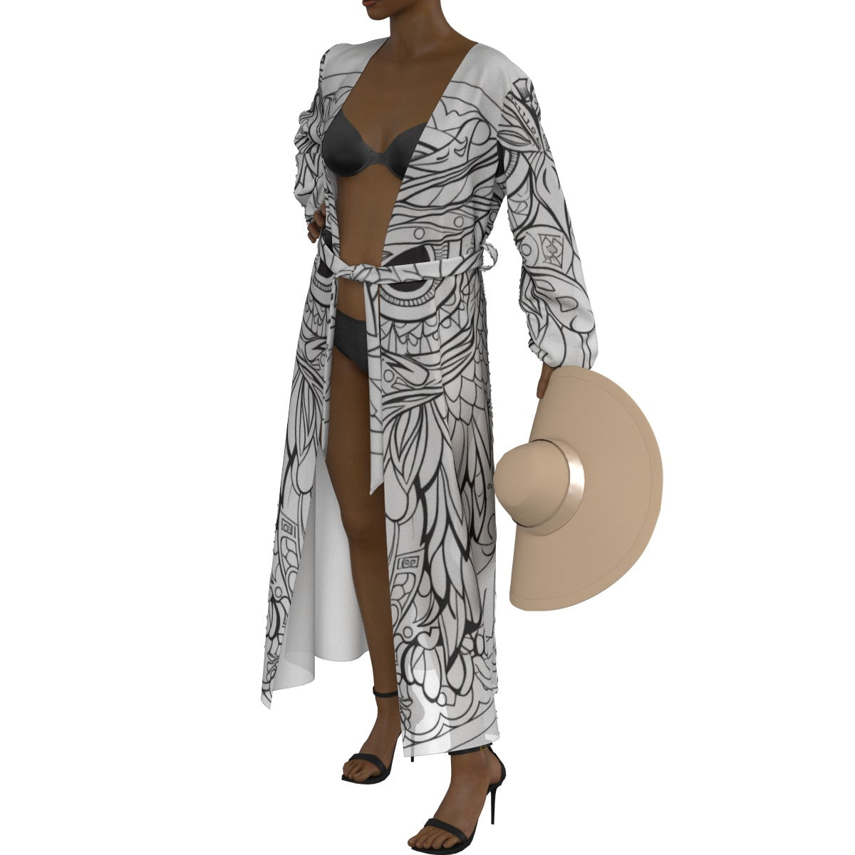 All-Over Print Women's Lace-up Chiffon Robe