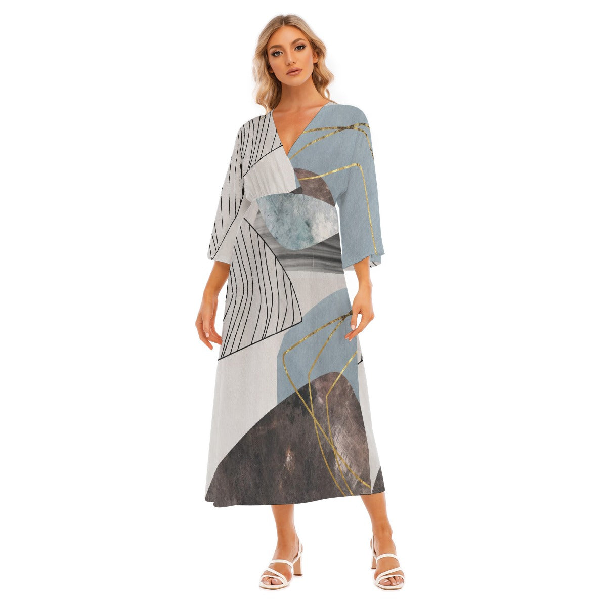 All-Over Print Women's Mid-Sleeve Long Dress