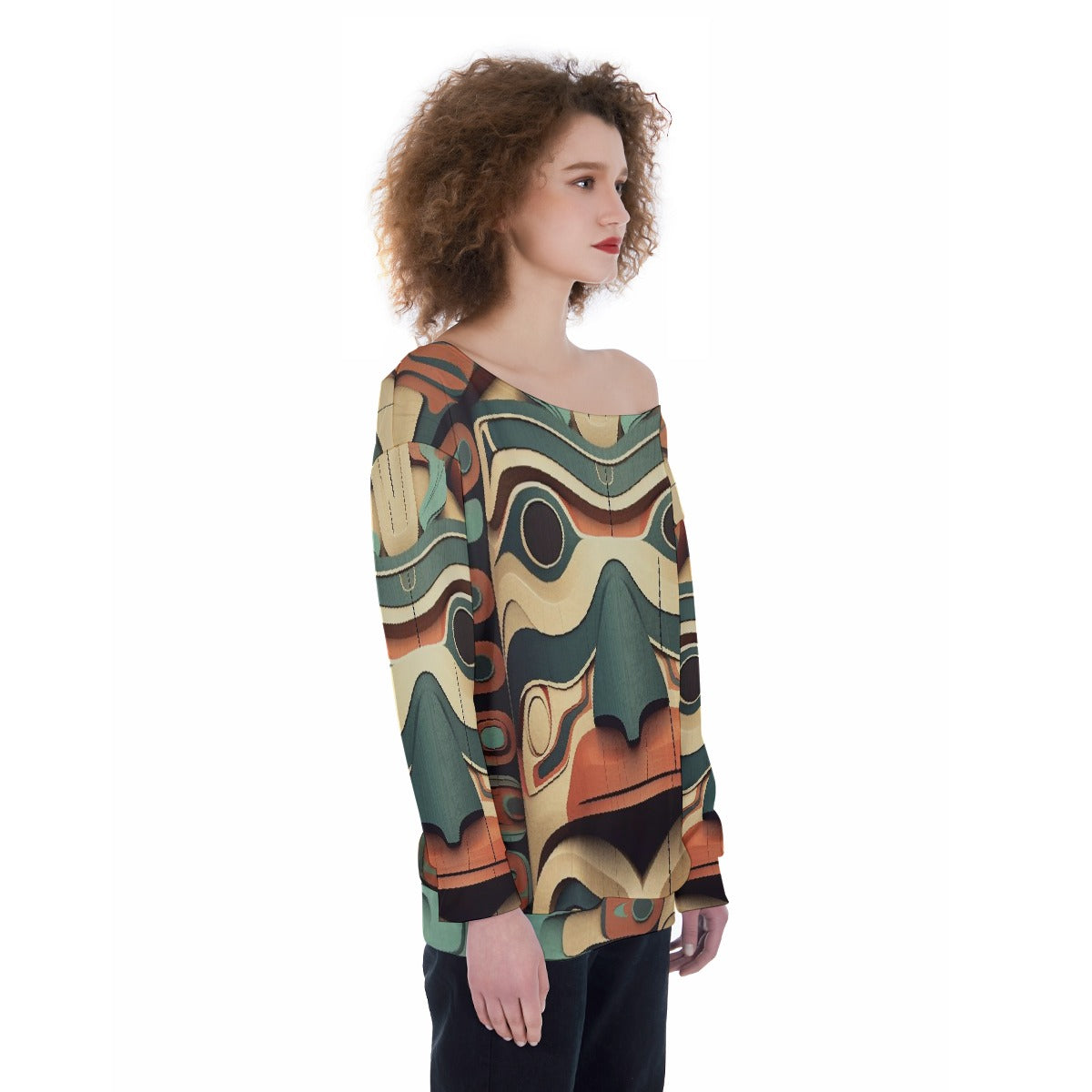 All-Over Print Oversized Women's Off-Shoulder Sweatshirt