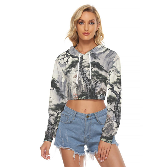 All-Over Print Women's Crop Top Hoodie|Velvet