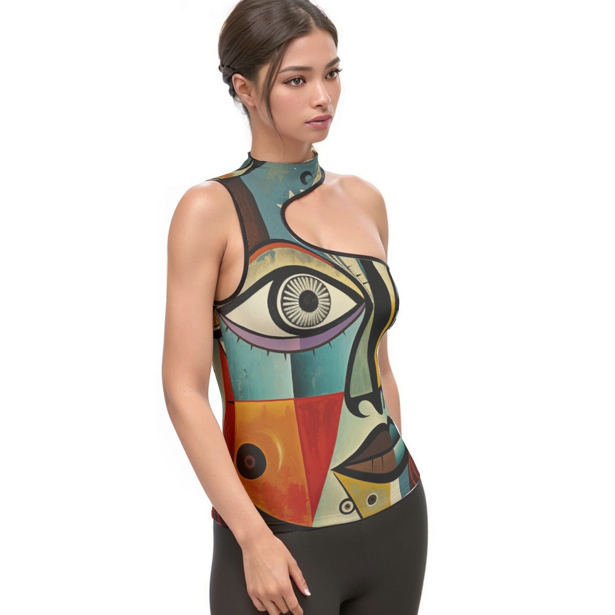 All-Over Print Women's Halter Sleeveless Asymmetrical Tank Top