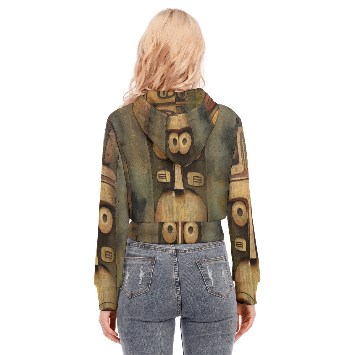 All-Over Print Women's Crop Top Hoodie With Zipper Closure