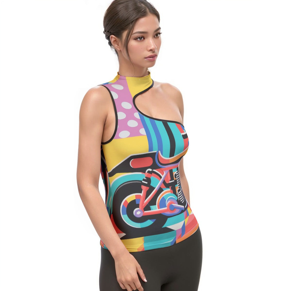 All-Over Print Women's Halter Sleeveless Asymmetrical Tank Top