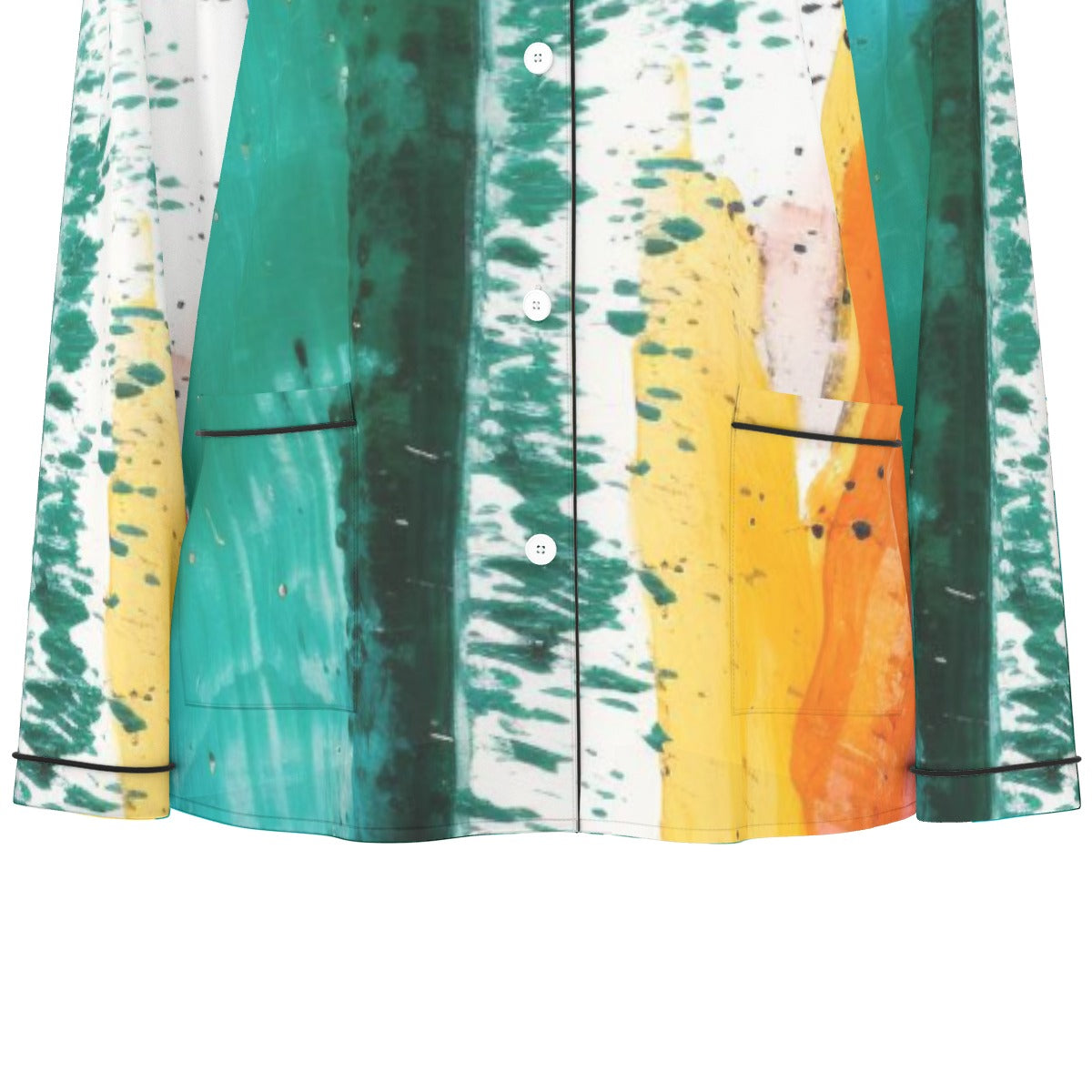 All-Over Print Women's Long Sleeve Pajama Set With Black Contrast Piping