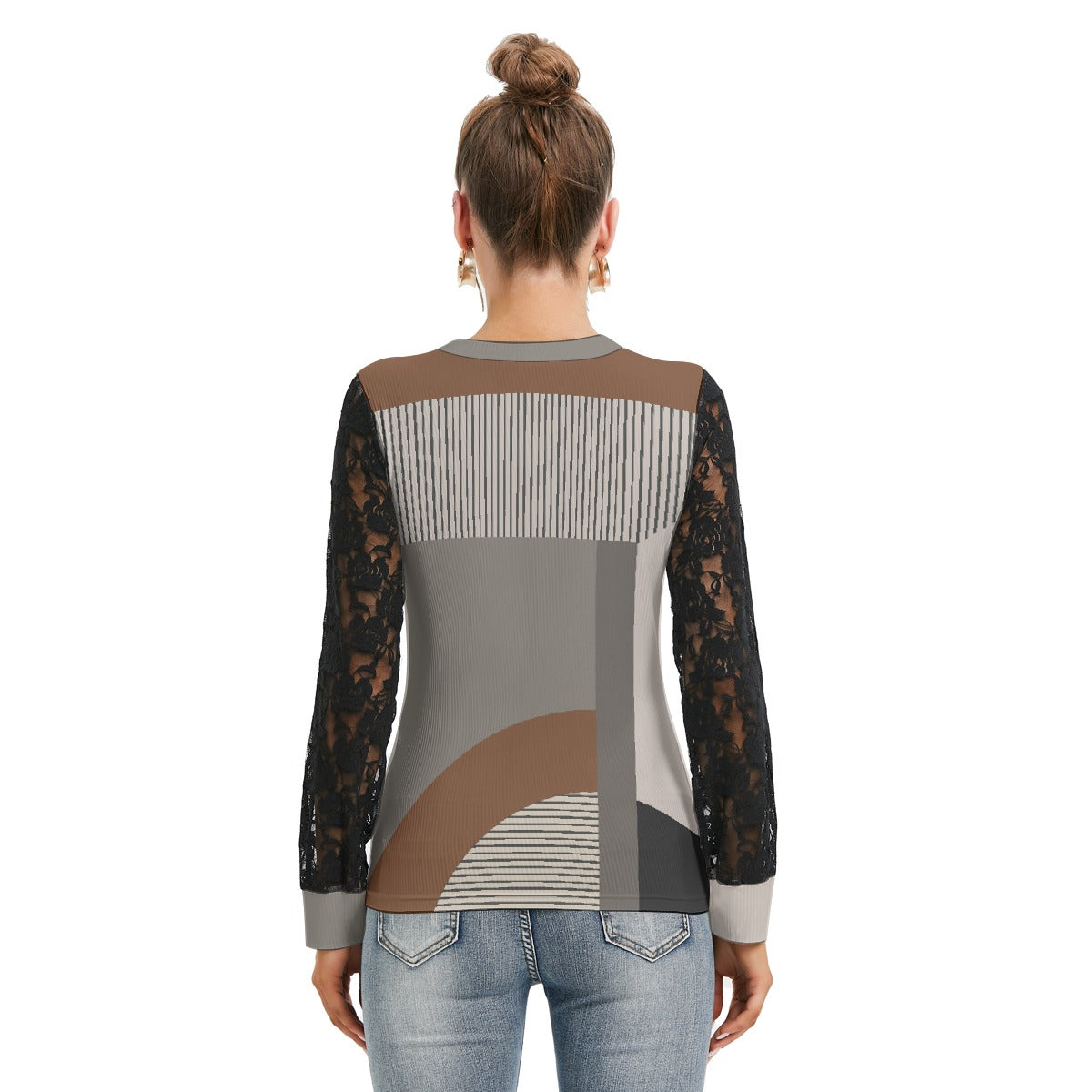 All-Over Print Women's T-shirt And Sleeve With Black Lace