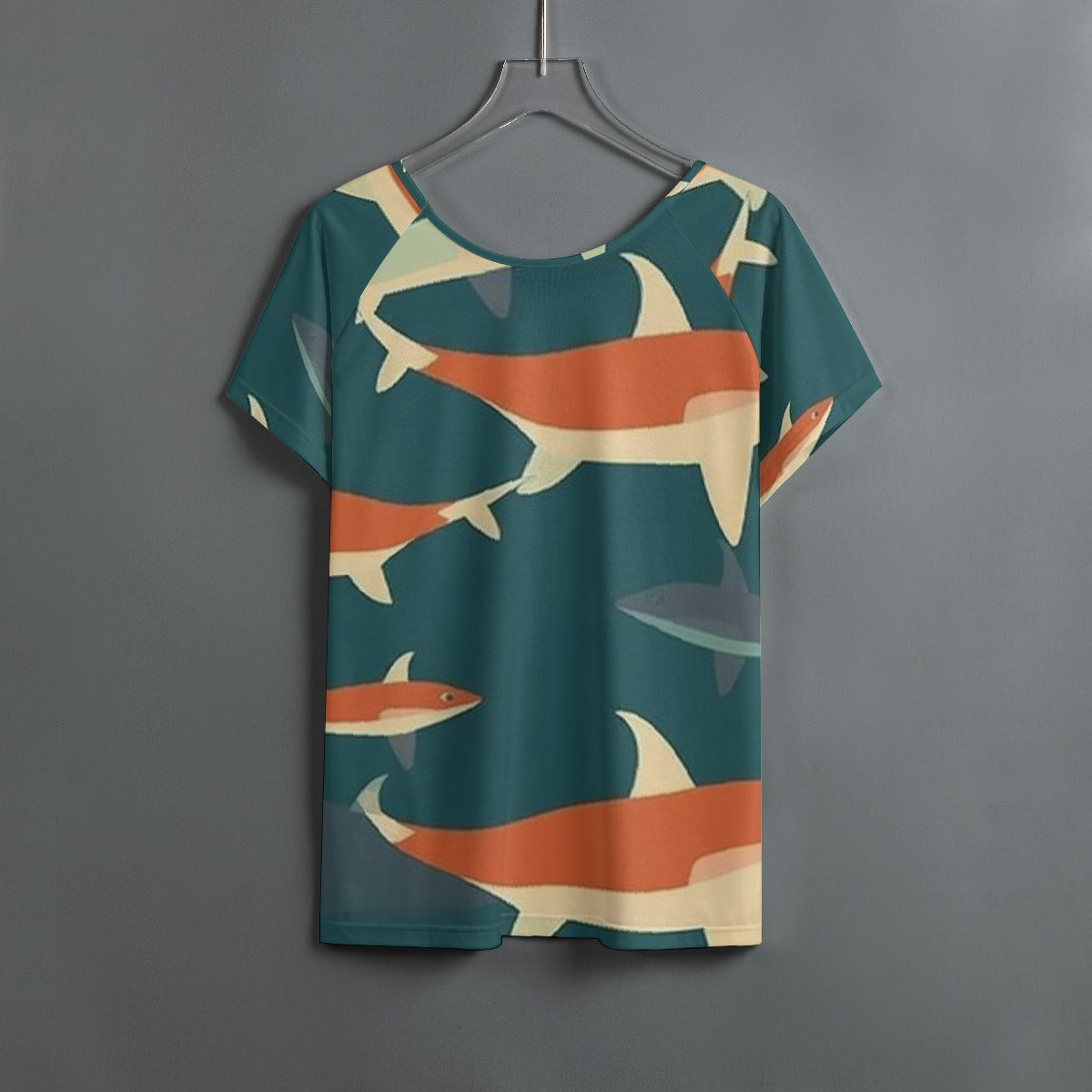 All-Over Print Women's Round Neck T-shirt With Raglan Sleeve
