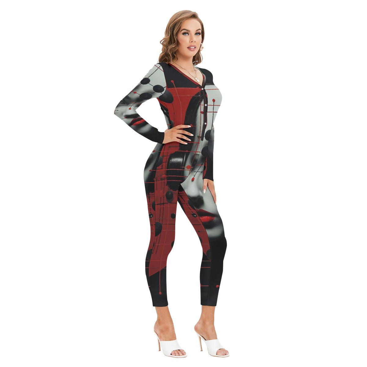 All-Over Print Women's Plunging Neck Jumpsuit