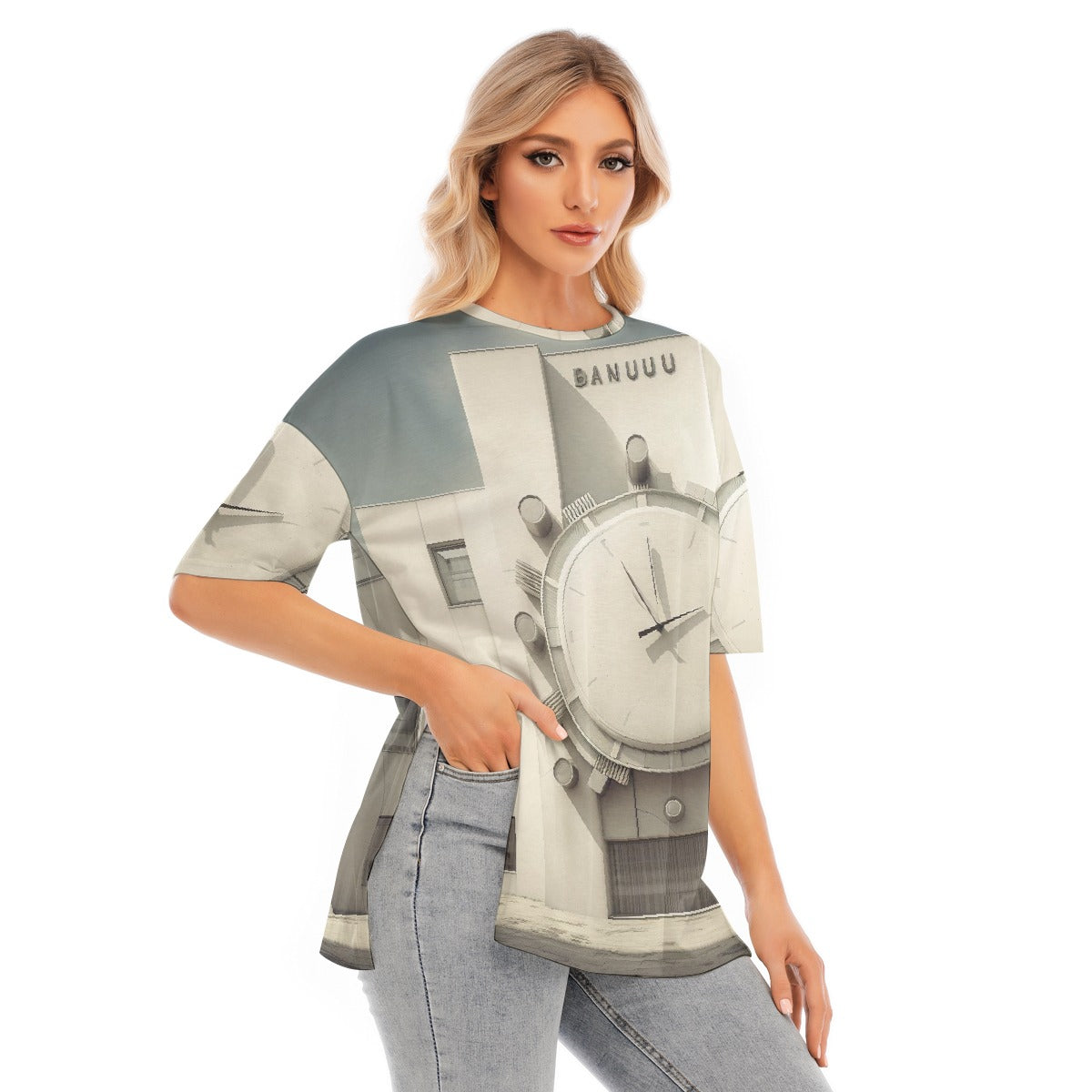 All-Over Print Women's Short Sleeves T-shirt With Hem Split
