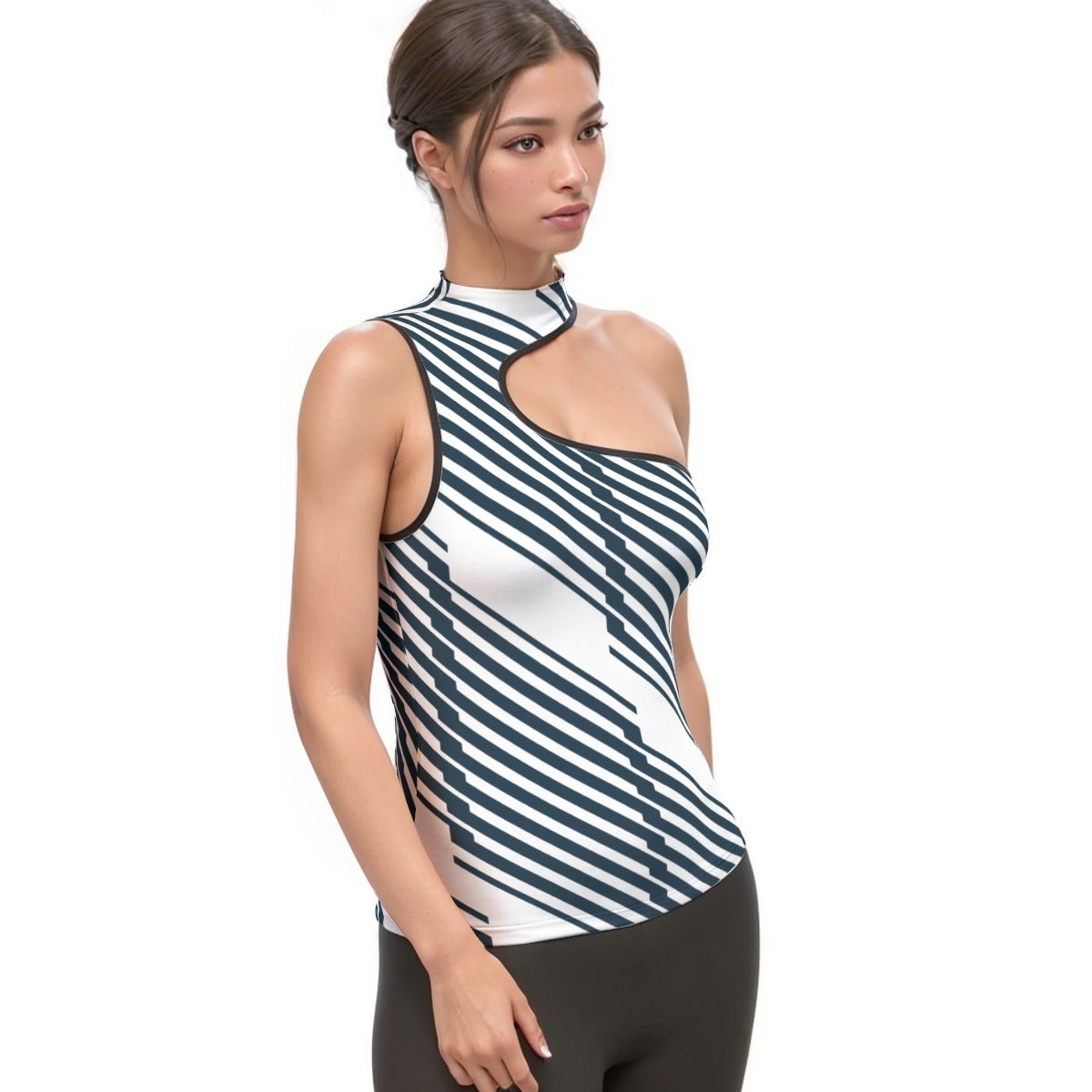 All-Over Print Women's Halter Sleeveless Asymmetrical Tank Top