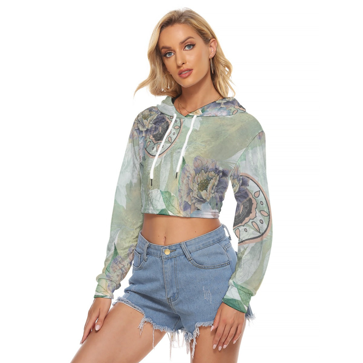 All-Over Print Women's Crop Top Hoodie|Velvet