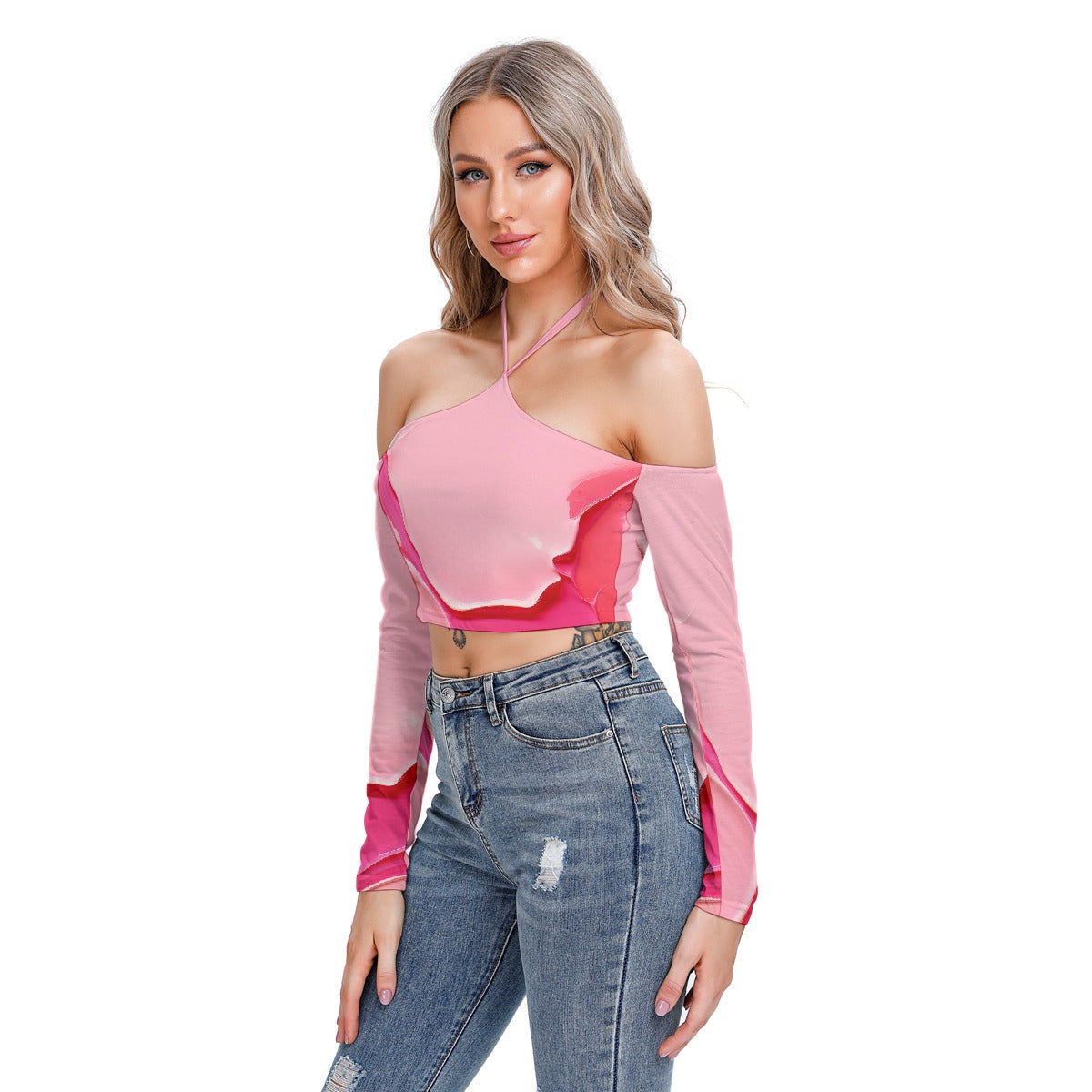 All-Over Print Women's Halter Lace-up Top
