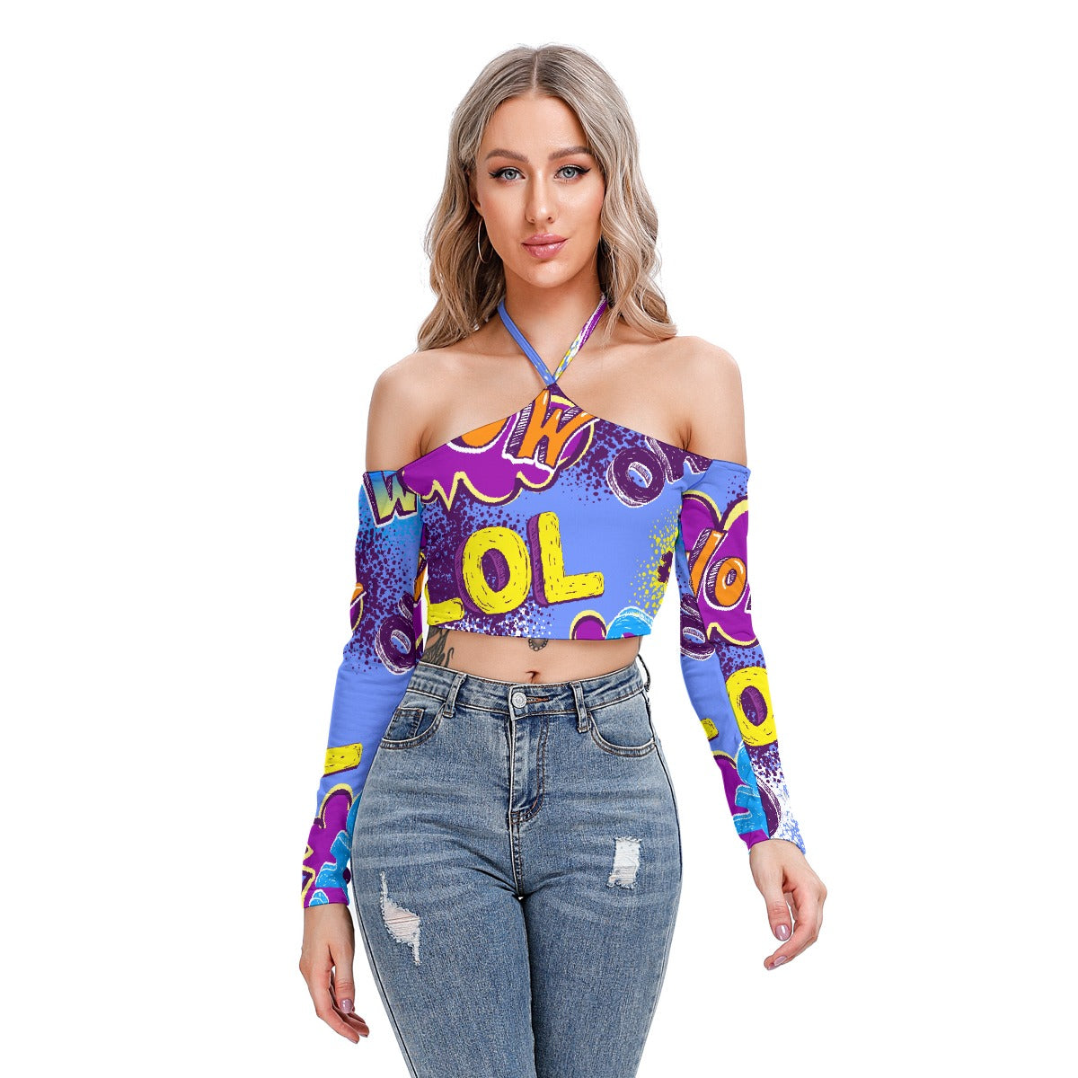 All-Over Print Women's Halter Lace-up Top