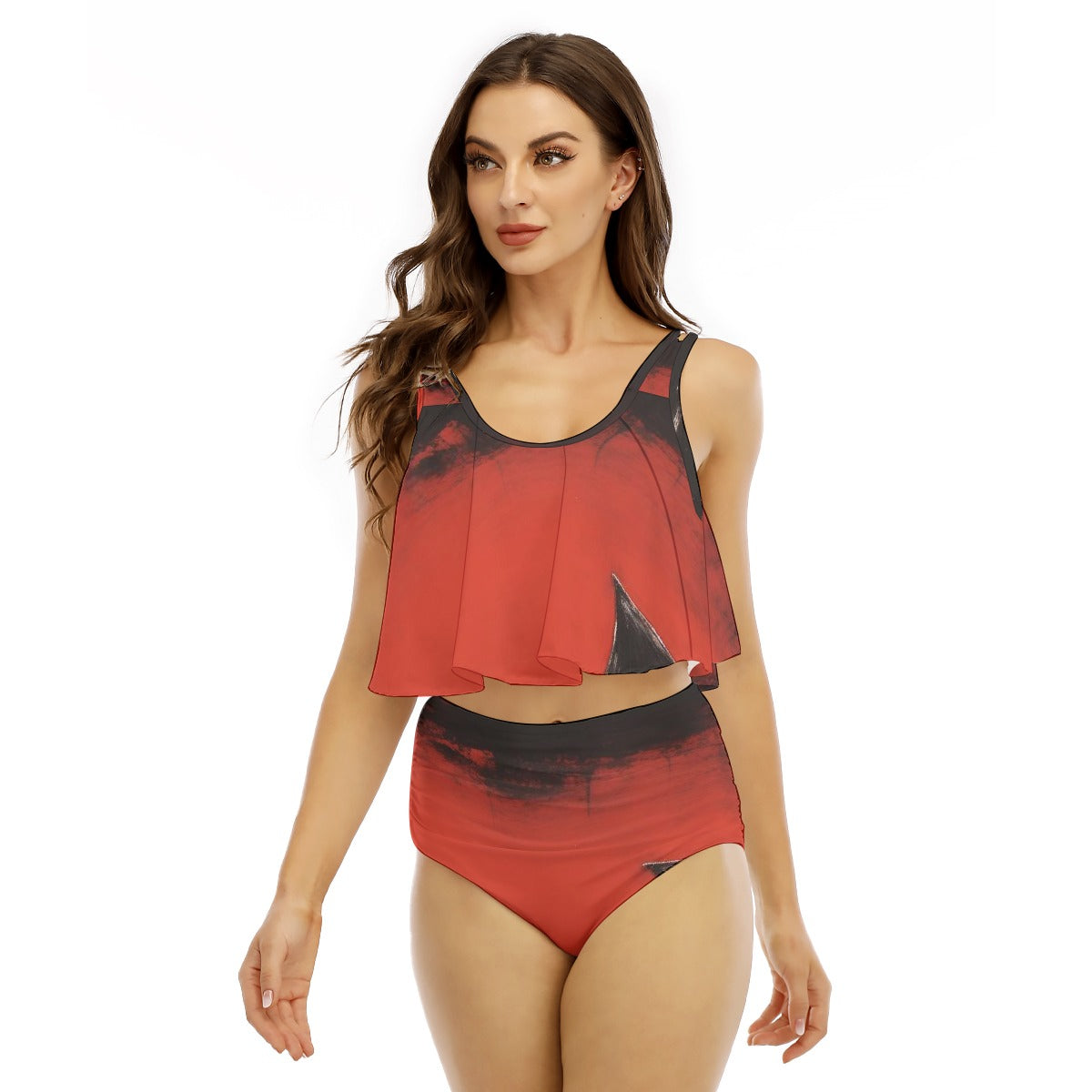 All-Over Print Women's Ruffled Vest Bikini Swimsuit