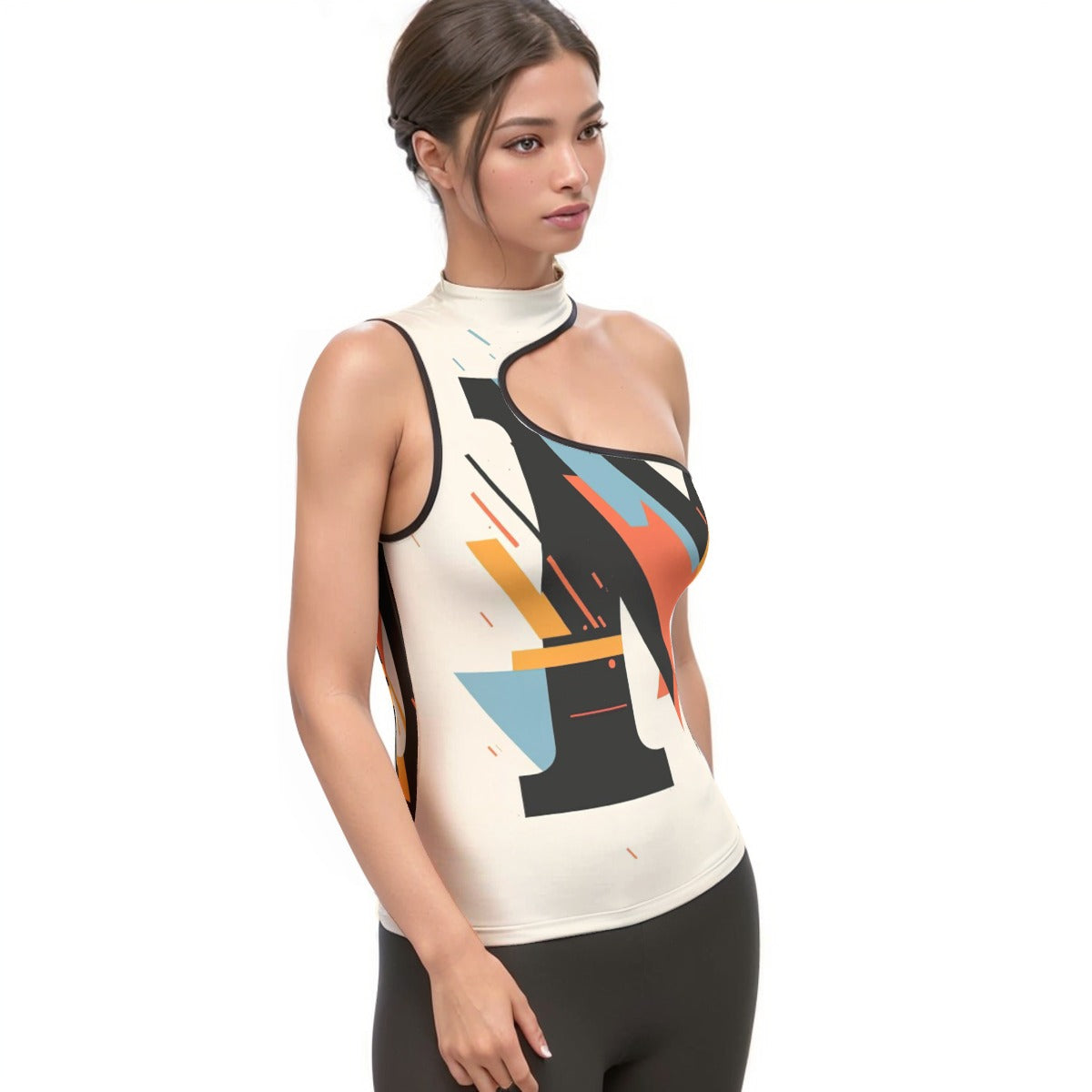 All-Over Print Women's Halter Sleeveless Asymmetrical Tank Top