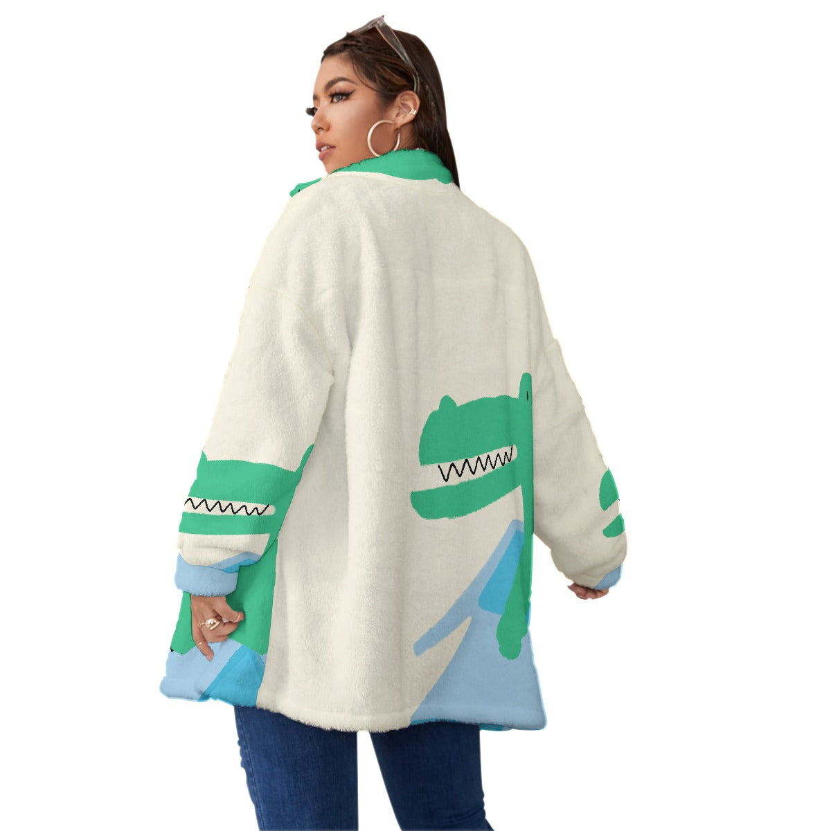 All-Over Print Unisex Borg Fleece Stand-up Collar Coat With Zipper Closure(Plus Size)