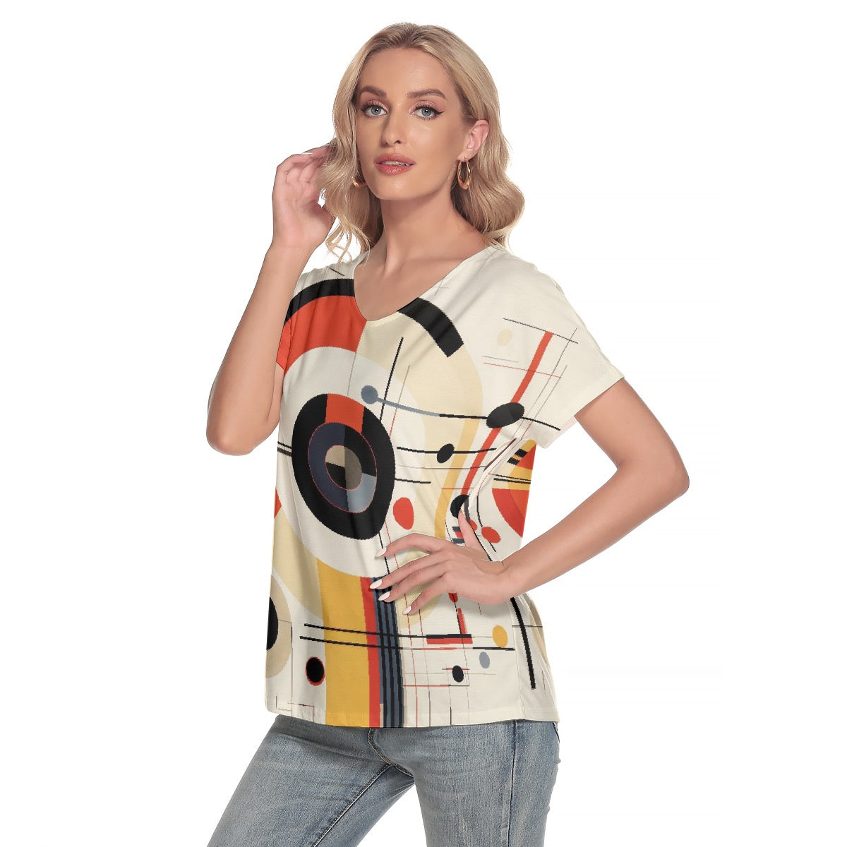 All-Over Print Women's Loose V-neck Short Sleeve T-shirt