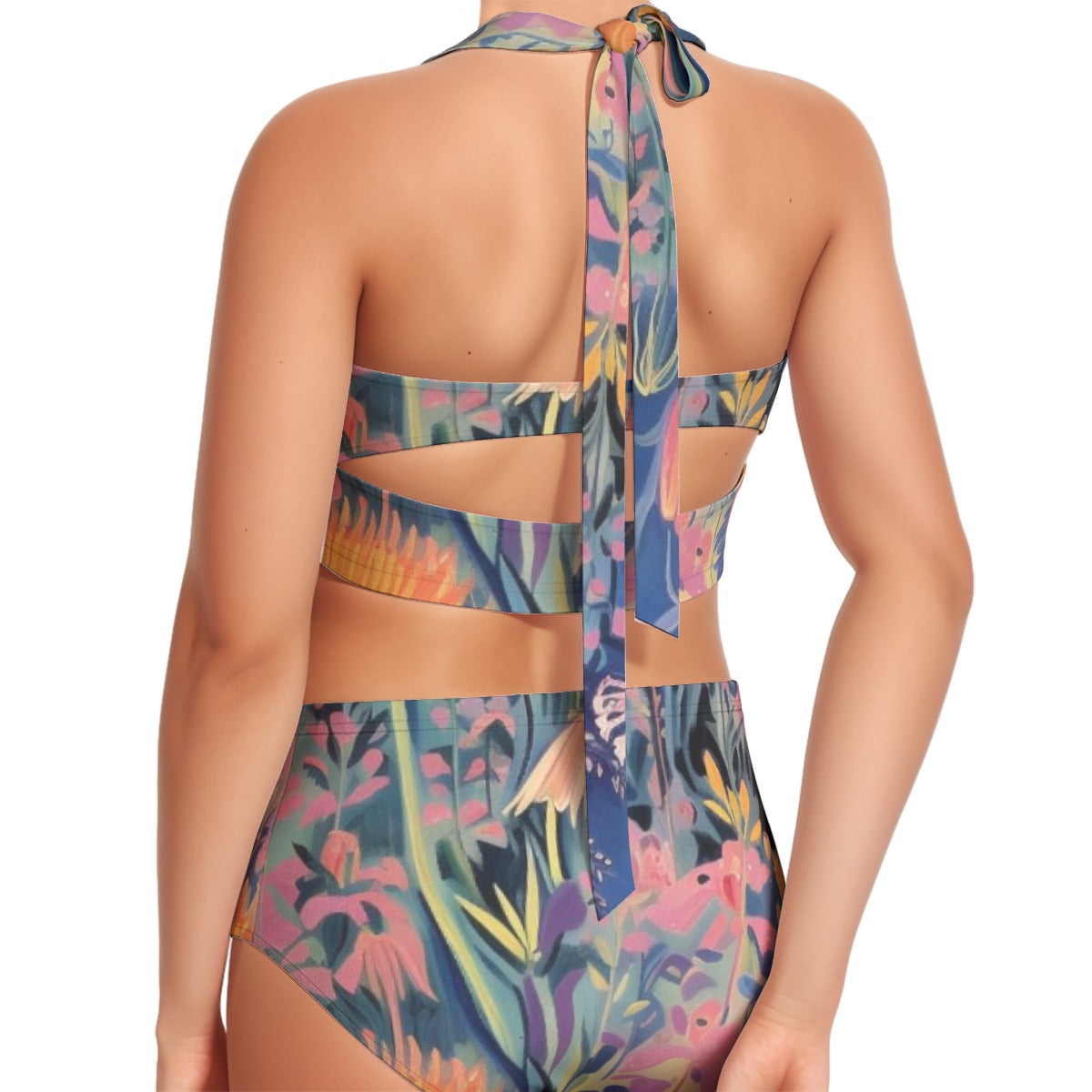 All-Over Print Women's Swimsuit Set With Halter