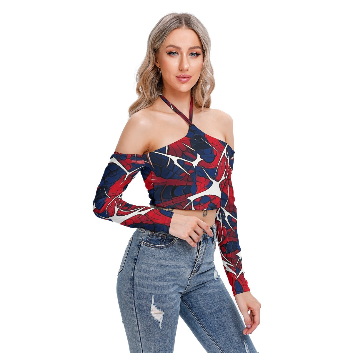 All-Over Print Women's Halter Lace-up Top