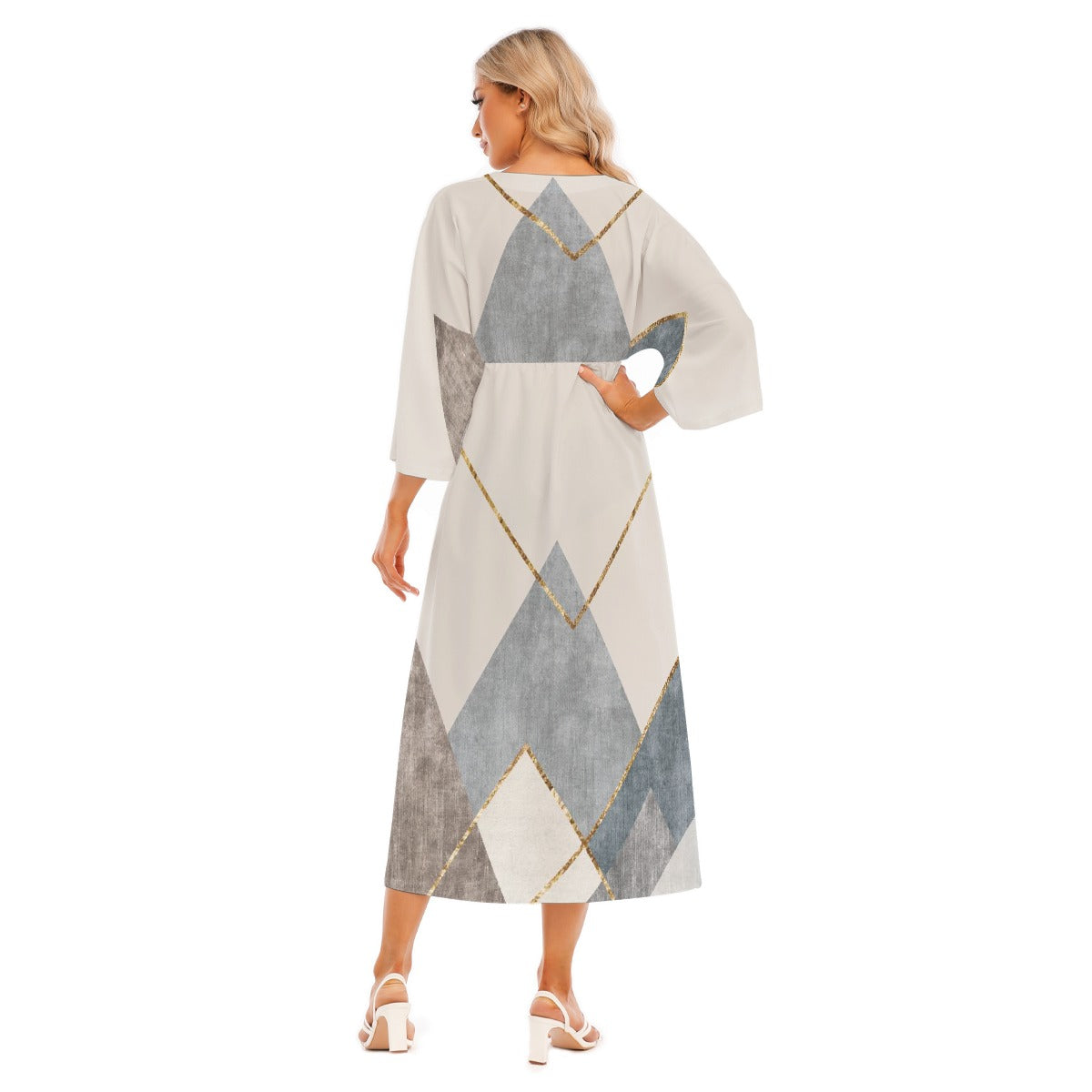 All-Over Print Women's Mid-Sleeve Long Dress