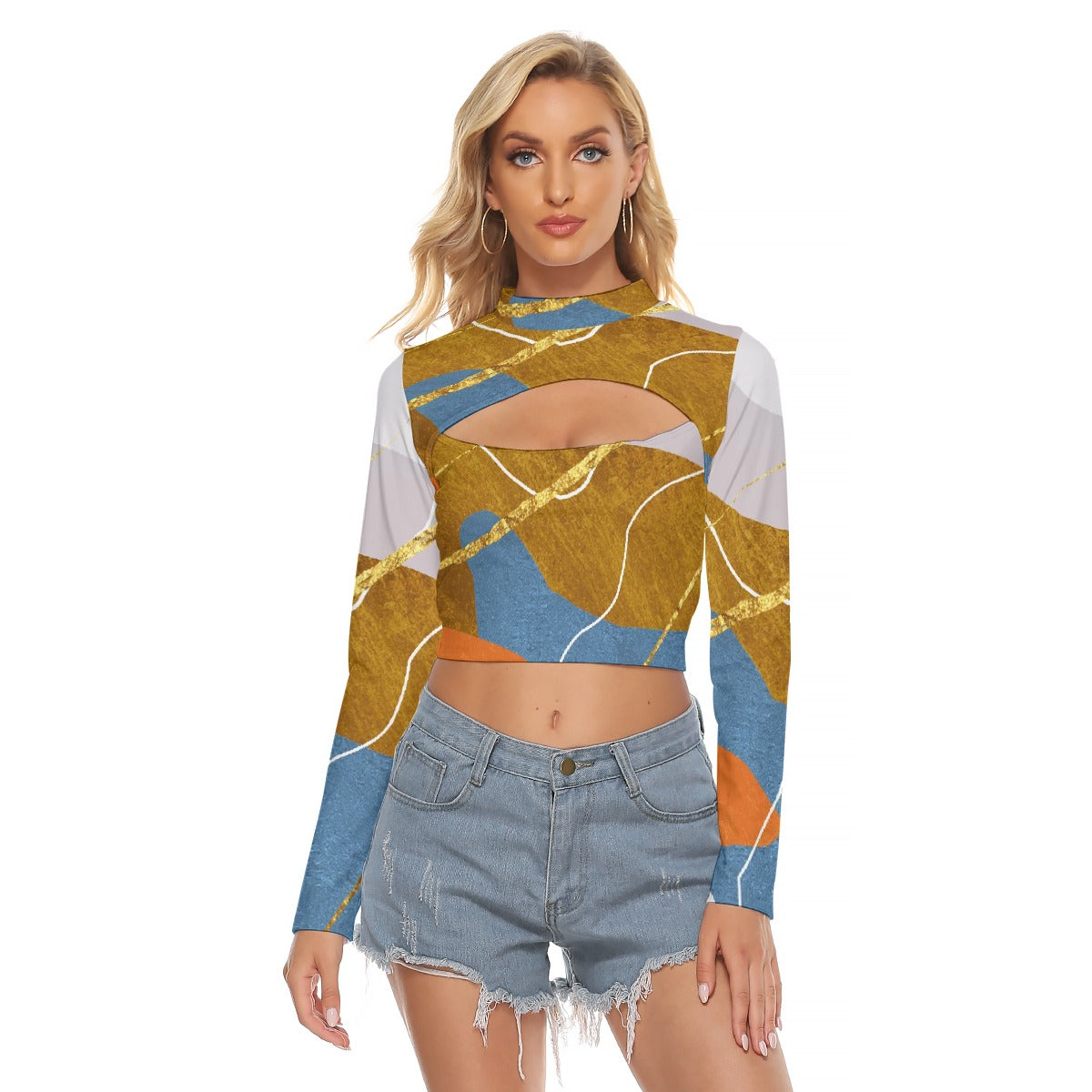 All-Over Print Women's Hollow Chest Keyhole Tight Crop Top