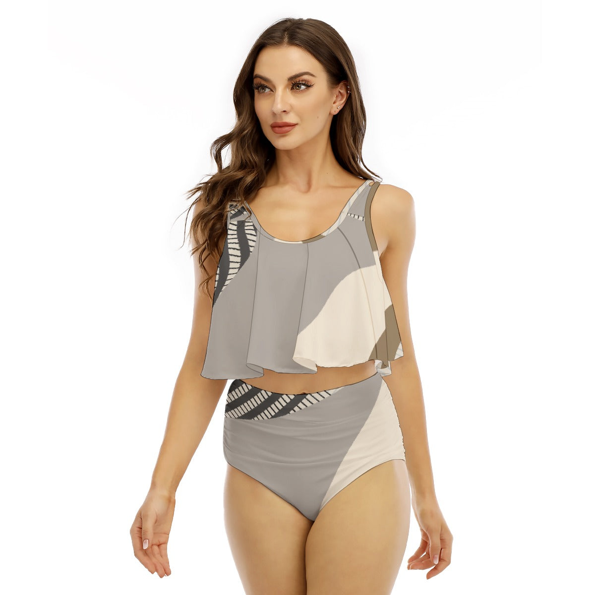 All-Over Print Women's Ruffled Vest Bikini Swimsuit