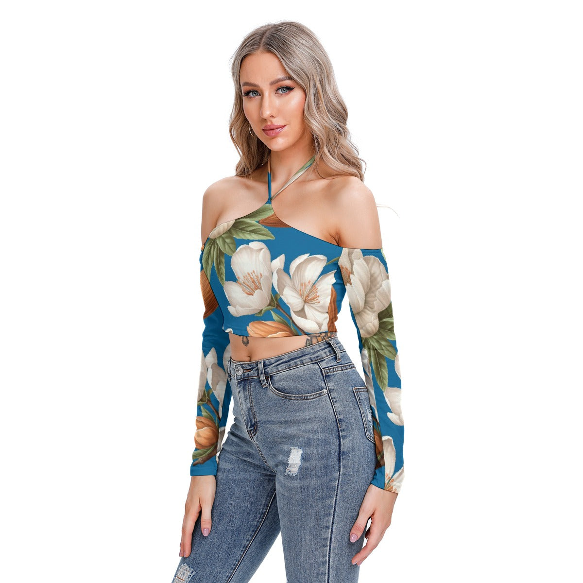 All-Over Print Women's Halter Lace-up Top