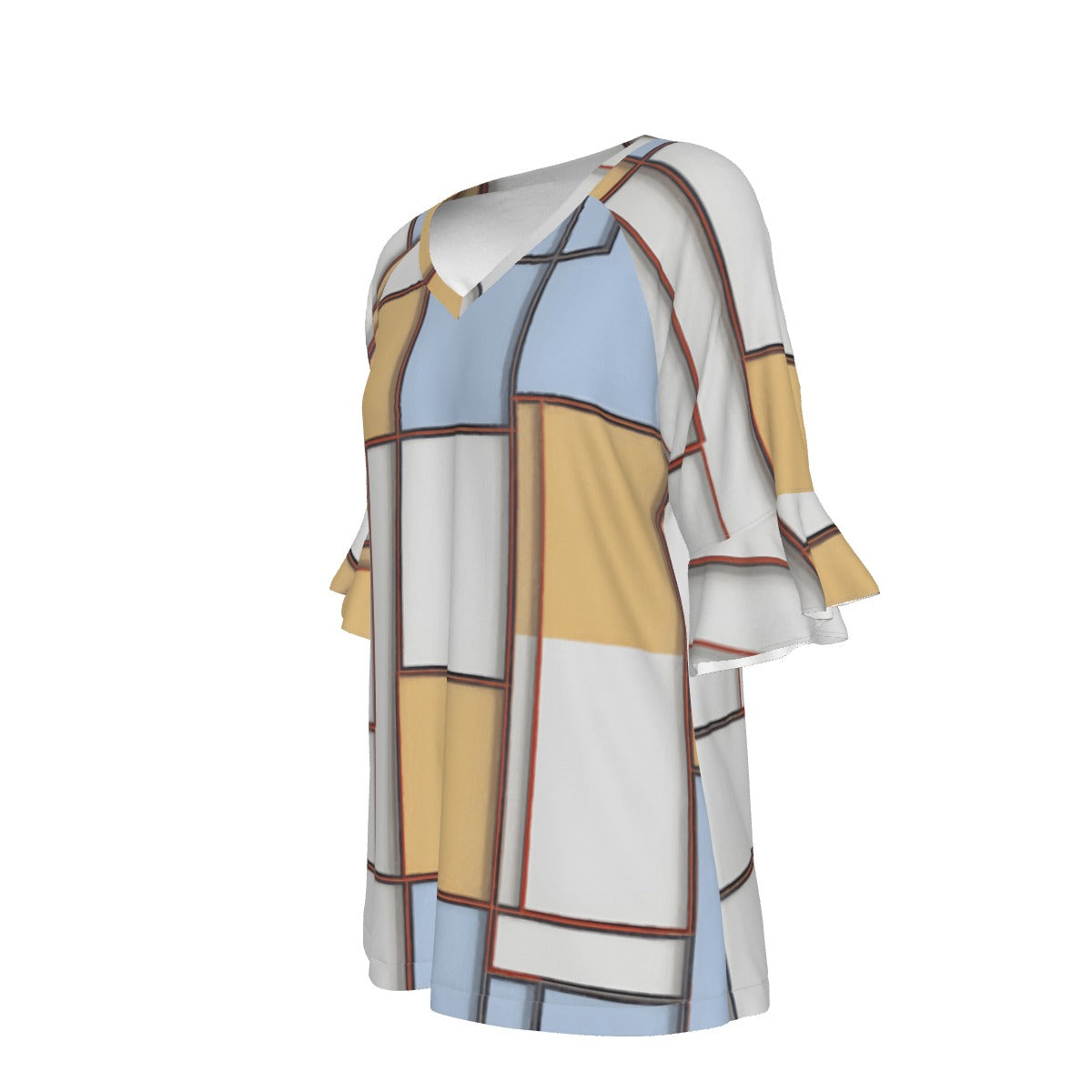 All-Over Print V-neck Women's T-shirt With Bell Sleeve