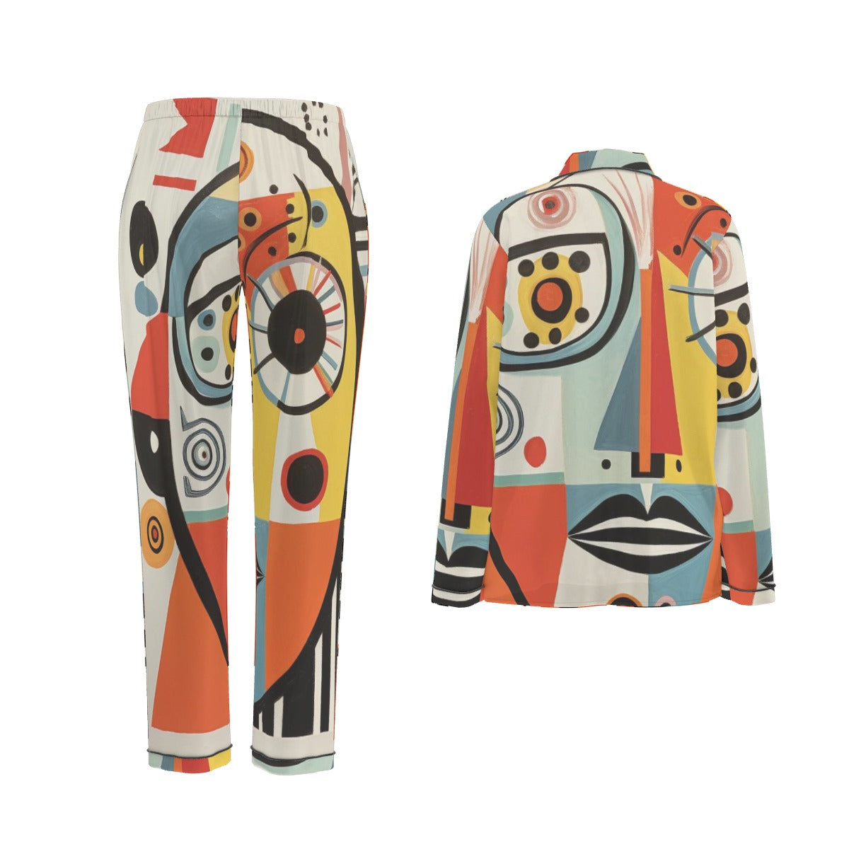 All-Over Print Women's Long Sleeve Pajama Set With Black Contrast Piping