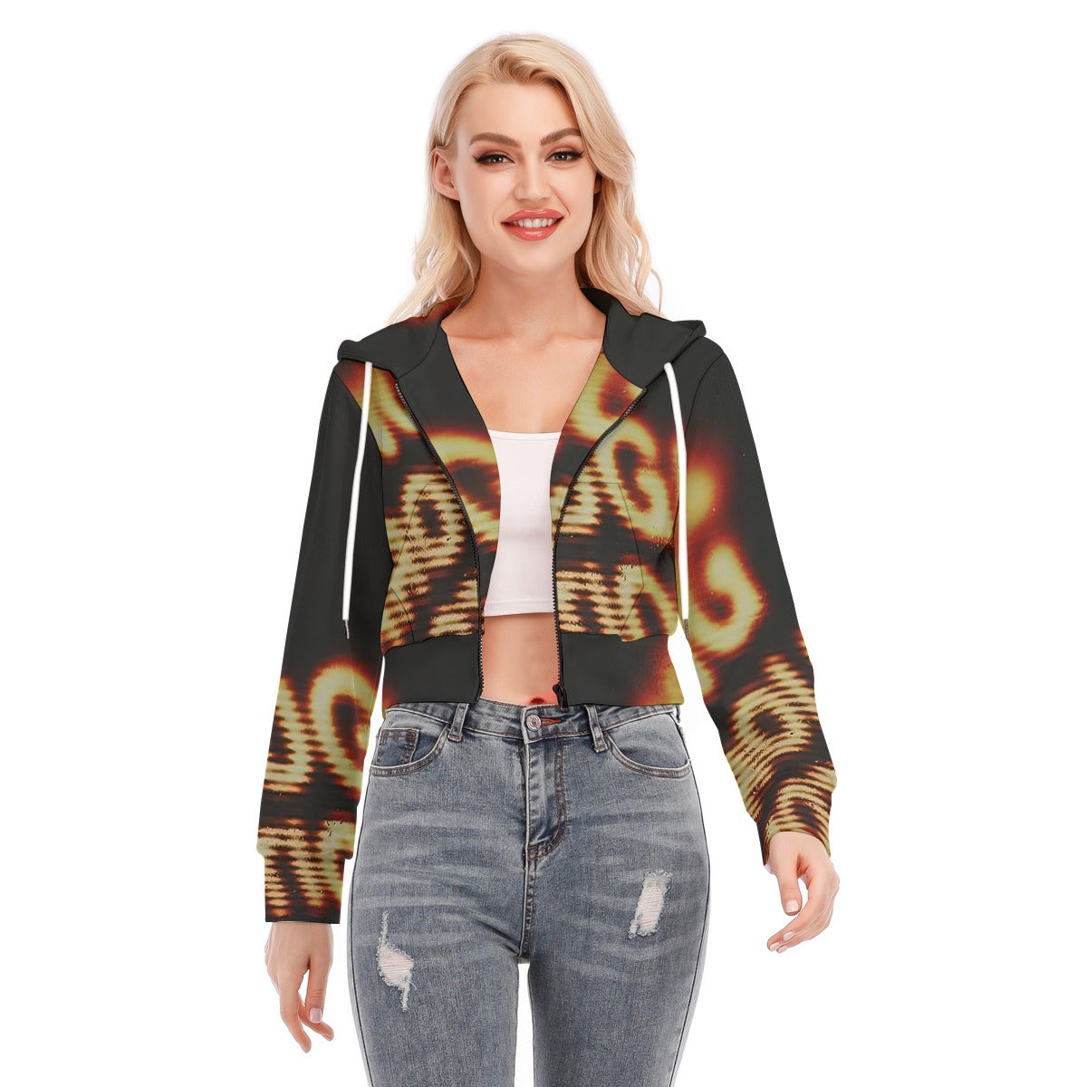 All-Over Print Women's Crop Top Hoodie With Zipper Closure